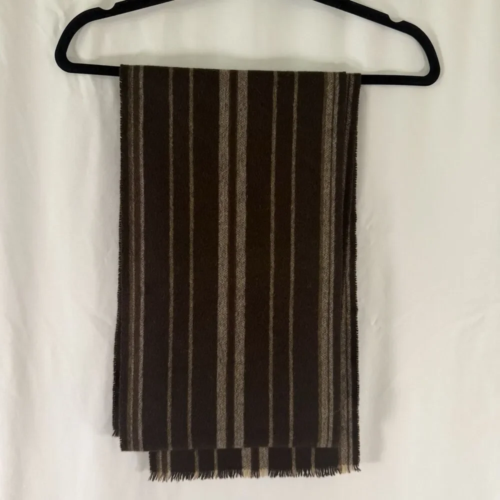 Banana Republic 100% Cashmere Scarf Brown Striped Fringe Trim